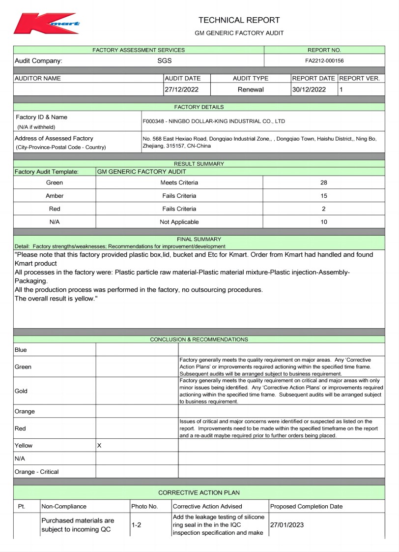 K-MART質量驗廠報告